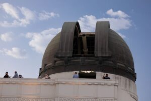Shot of one of the two main observation domes of Griffith Observatory at dusk