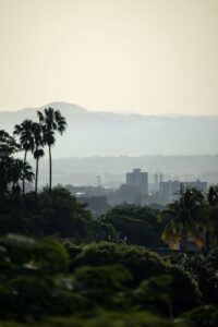San Salvador city on a foggy summer morning