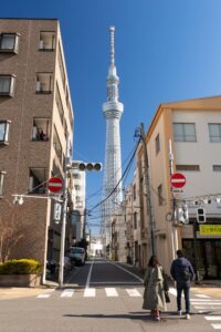 Shot of Tokyo Skytree from a neighboring street