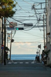 Street leading to the sea in Kamakura