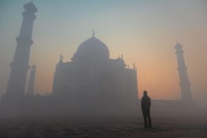 Self portrait with the Taj Mahal at dawn