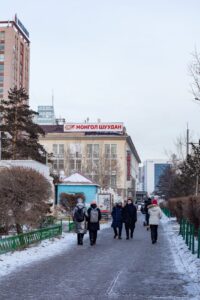 Pedestrians walking through the streets of UB Pedestrians walking through the streets of UB