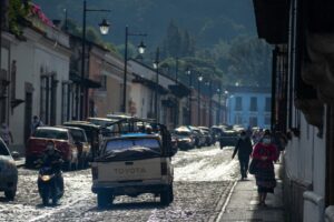 The air is fresh and crisp after a night of rain in the city