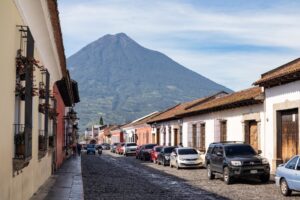 The city is nestled near of not one but three volcanoes, Agua, Fuego and Acatenango